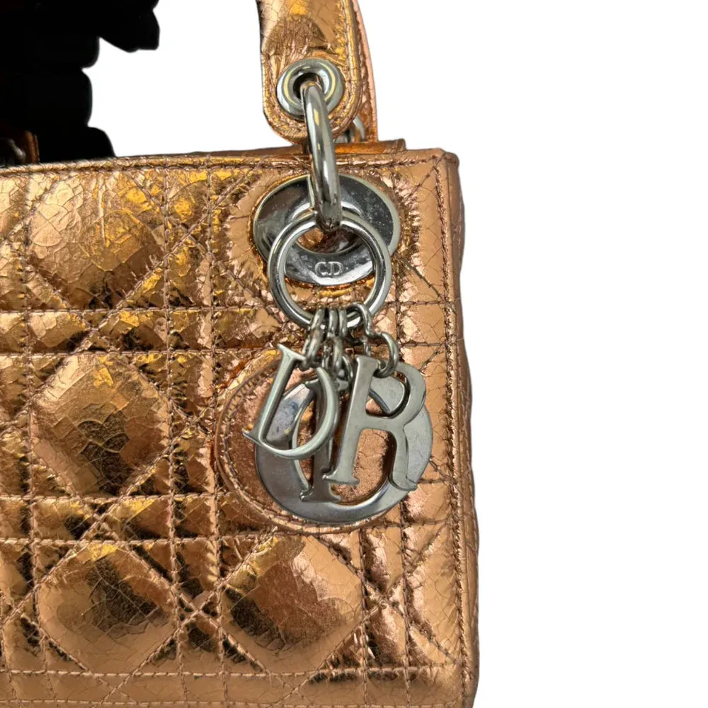 Christian Dior Lady Dior Mini Metallic Cannage Gold Silver Tone Hardware