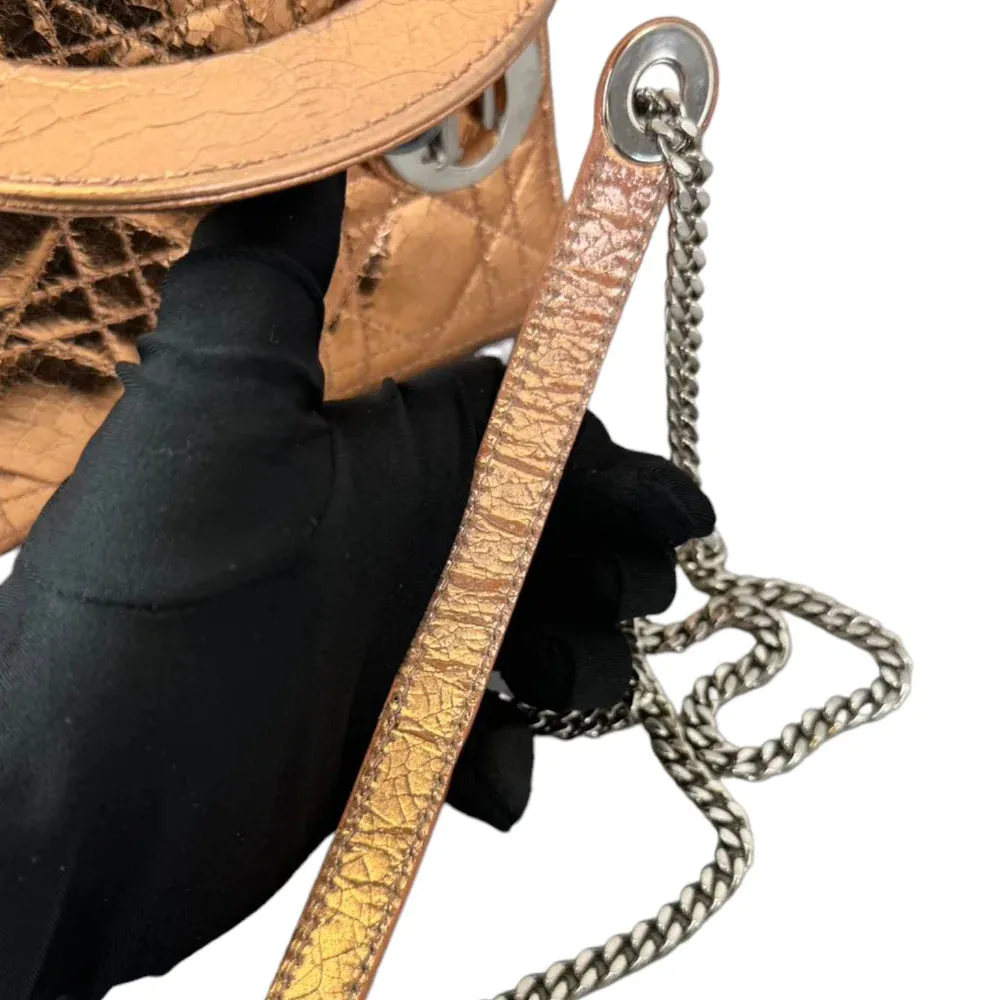 Christian Dior Lady Dior Mini Metallic Cannage Gold Silver Tone Hardware