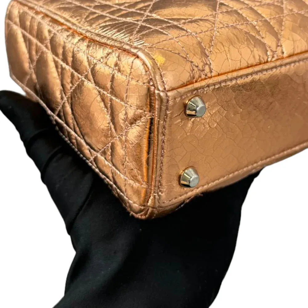 Christian Dior Lady Dior Mini Metallic Cannage Gold Silver Tone Hardware