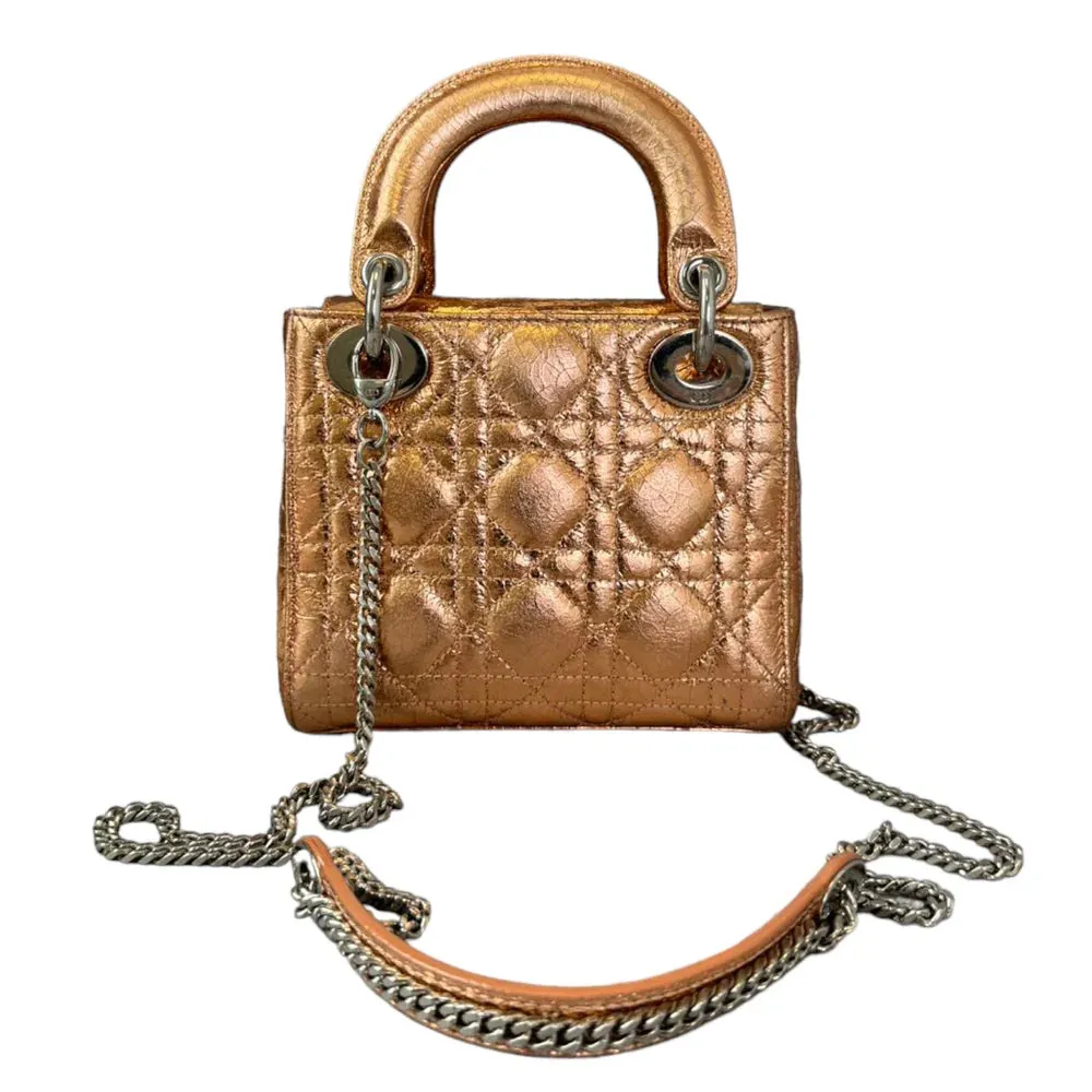 Christian Dior Lady Dior Mini Metallic Cannage Gold Silver Tone Hardware