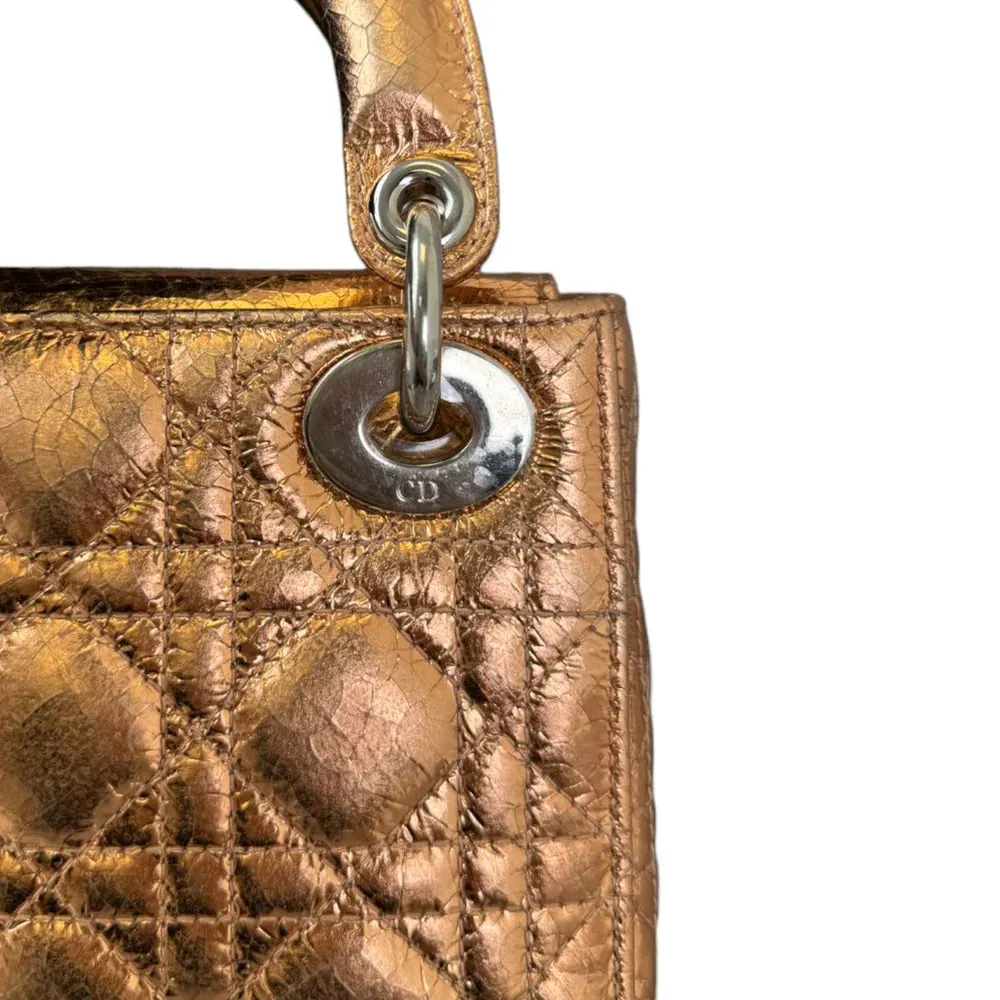 Christian Dior Lady Dior Mini Metallic Cannage Gold Silver Tone Hardware