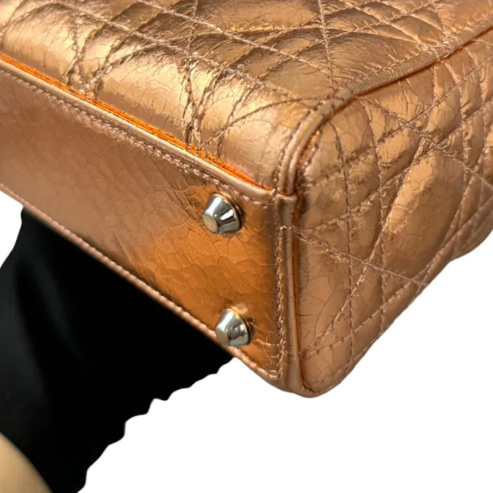 Christian Dior Lady Dior Mini Metallic Cannage Gold Silver Tone Hardware