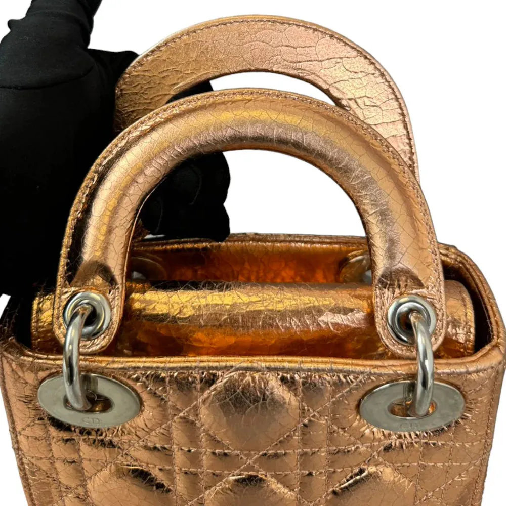 Christian Dior Lady Dior Mini Metallic Cannage Gold Silver Tone Hardware
