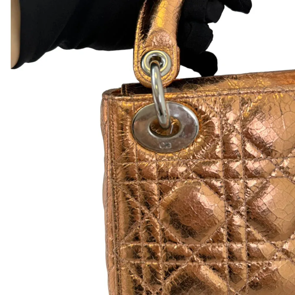 Christian Dior Lady Dior Mini Metallic Cannage Gold Silver Tone Hardware