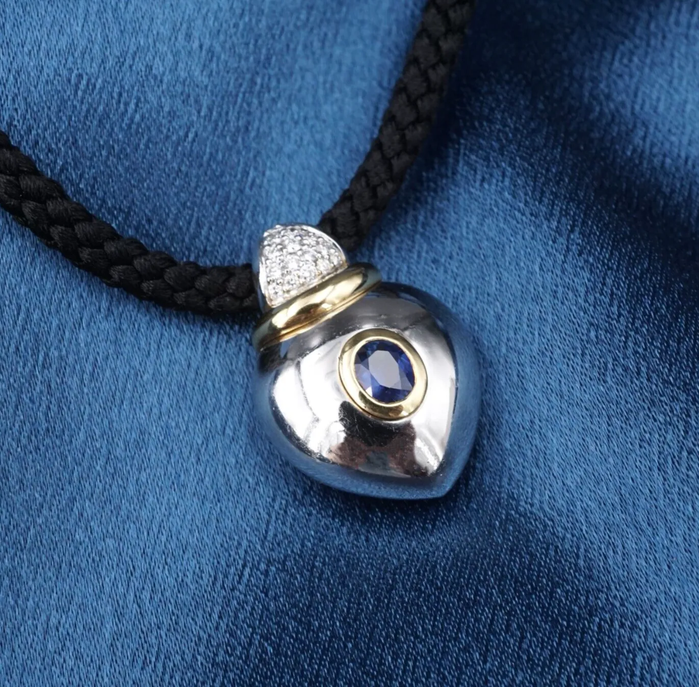 Designer 18k Heart Pendant Palladium Sapphire Pave Diamond Locket PG1552
