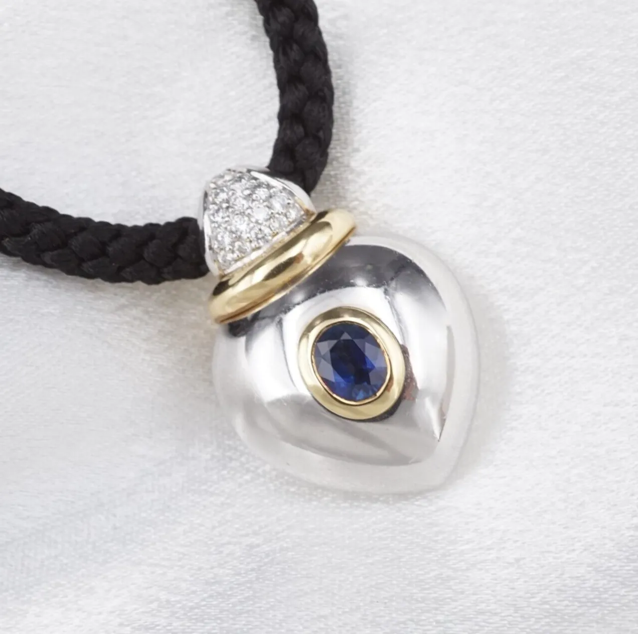 Designer 18k Heart Pendant Palladium Sapphire Pave Diamond Locket PG1552