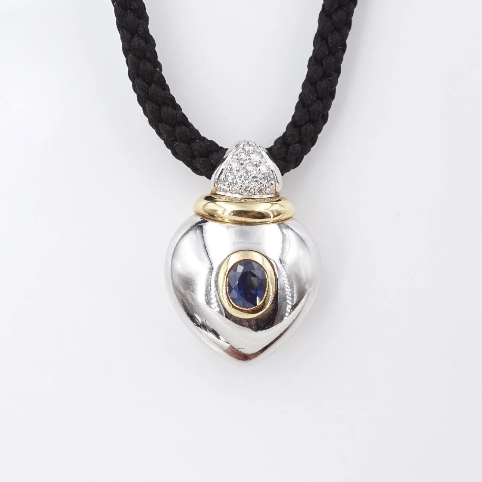 Designer 18k Heart Pendant Palladium Sapphire Pave Diamond Locket PG1552