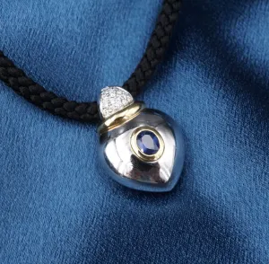 Designer 18k Heart Pendant Palladium Sapphire Pave Diamond Locket PG1552