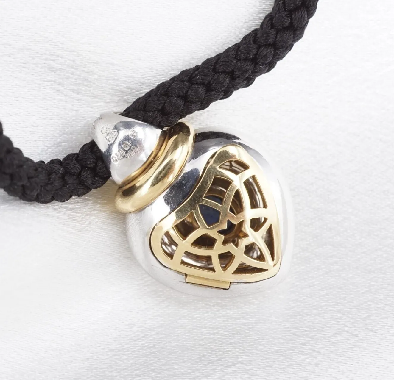 Designer 18k Heart Pendant Palladium Sapphire Pave Diamond Locket PG1552