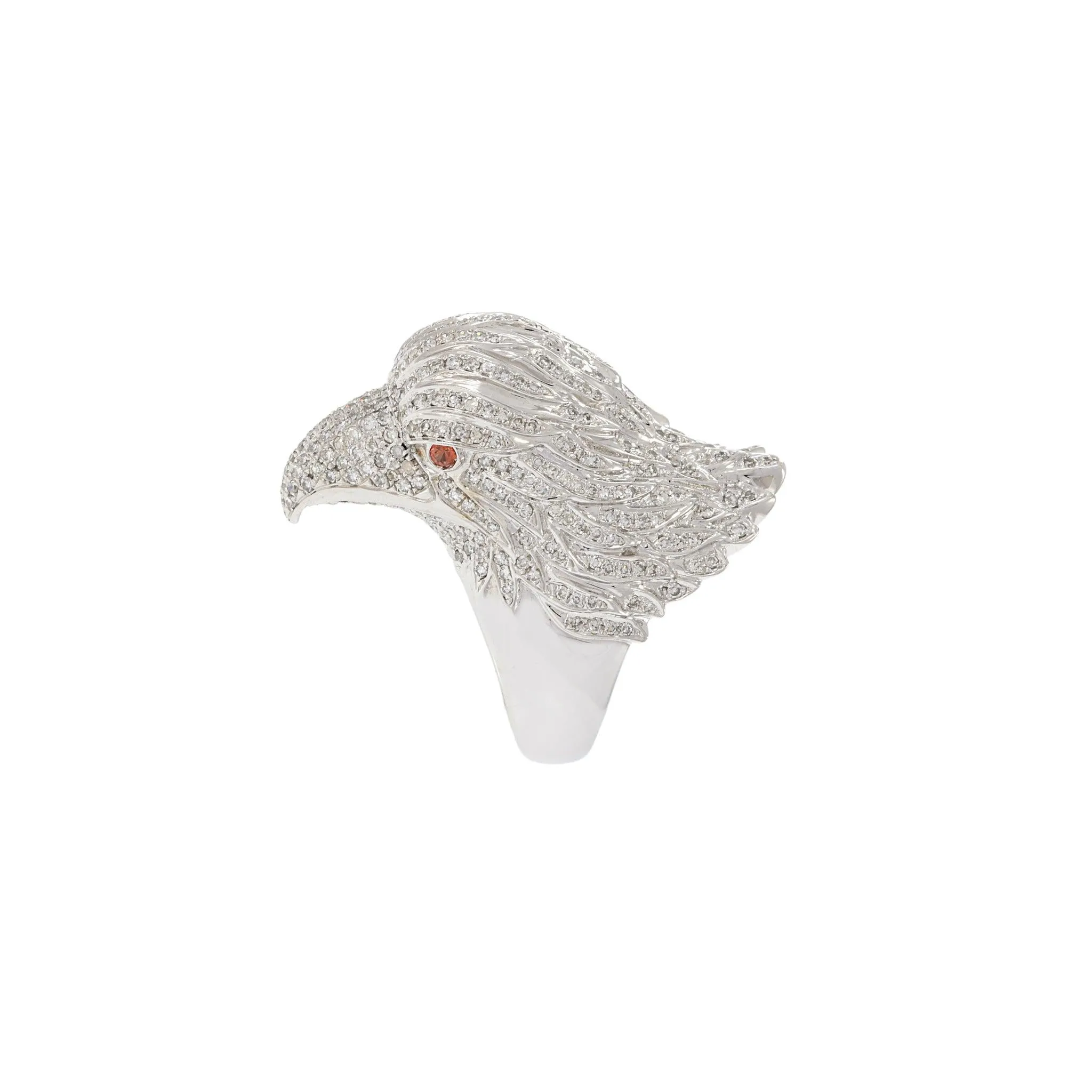 Estate 18KT White Gold Pav Diamond Eagle Head Ring