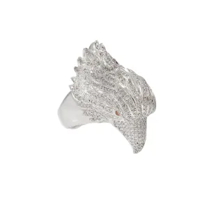 Estate 18KT White Gold Pav Diamond Eagle Head Ring