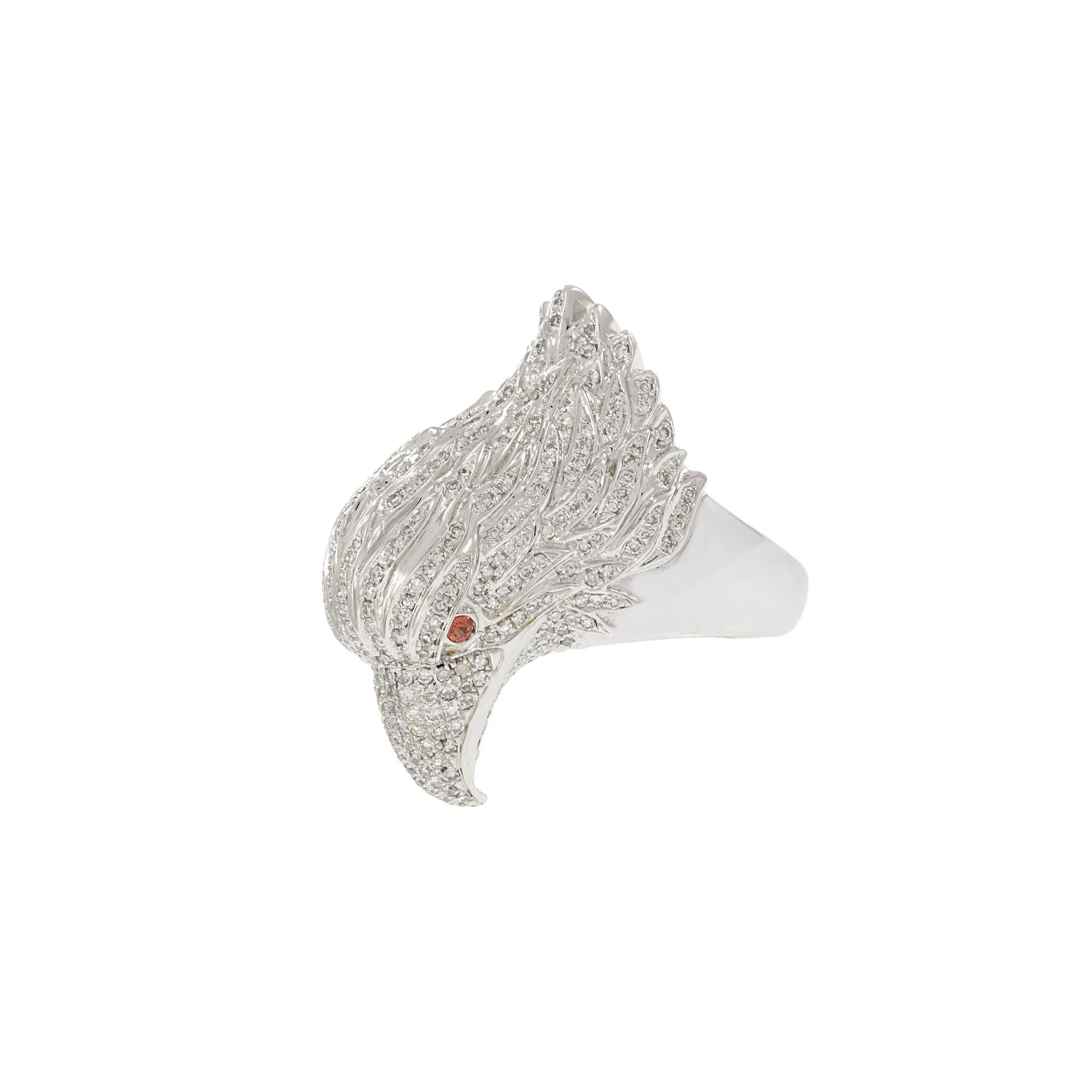 Estate 18KT White Gold Pav Diamond Eagle Head Ring