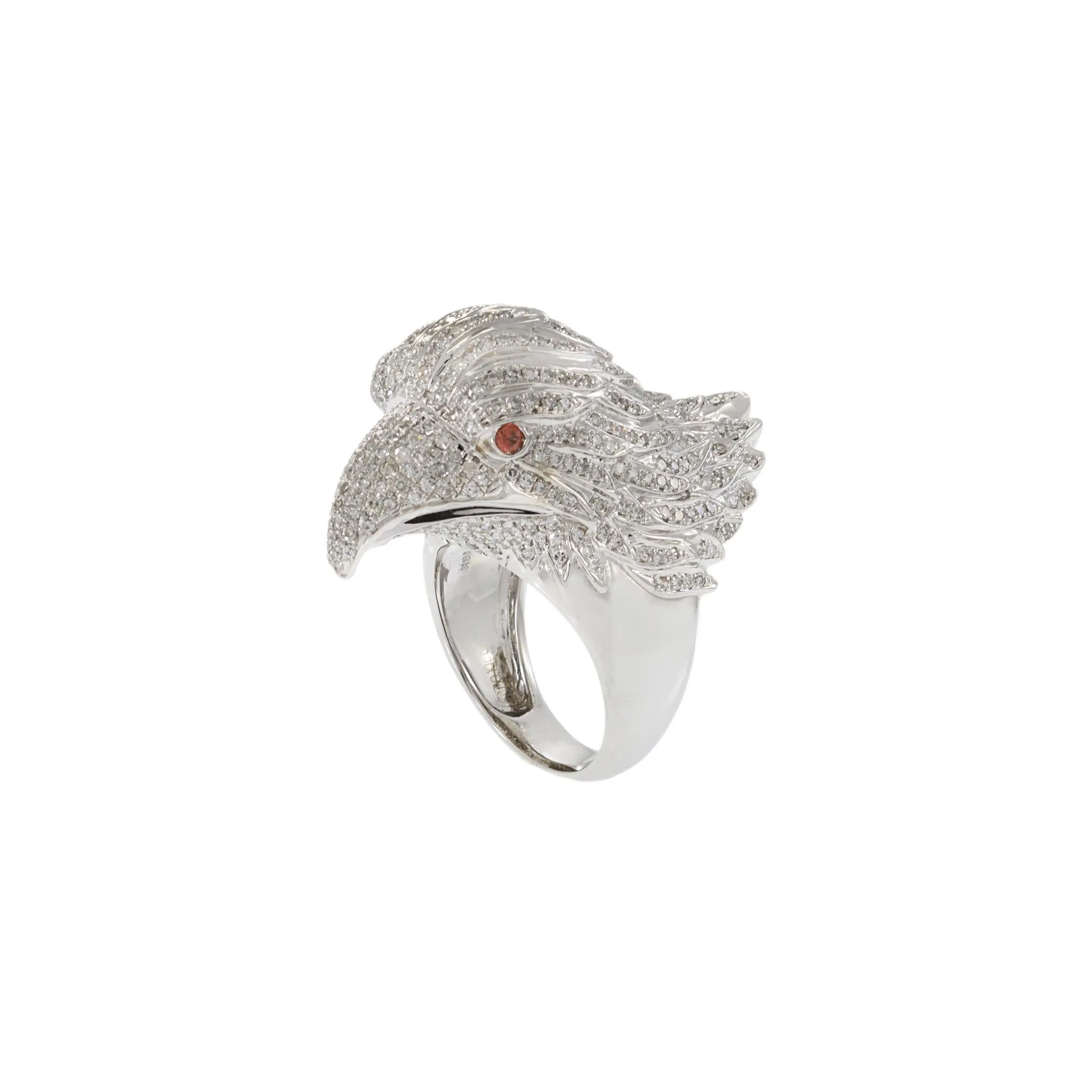 Estate 18KT White Gold Pav Diamond Eagle Head Ring