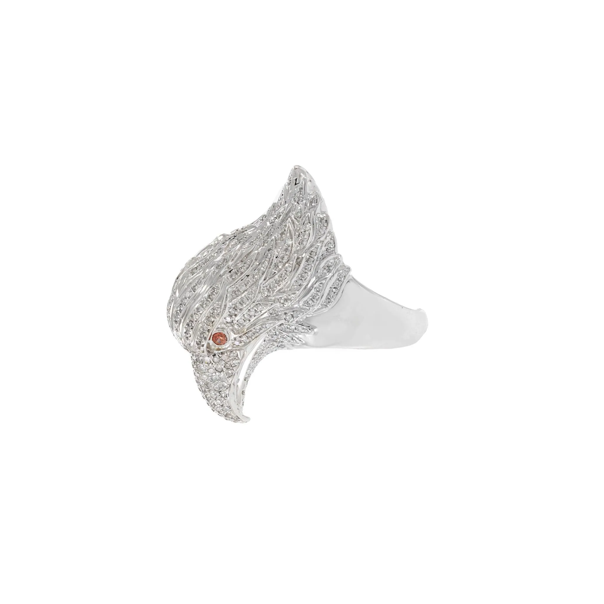 Estate 18KT White Gold Pav Diamond Eagle Head Ring