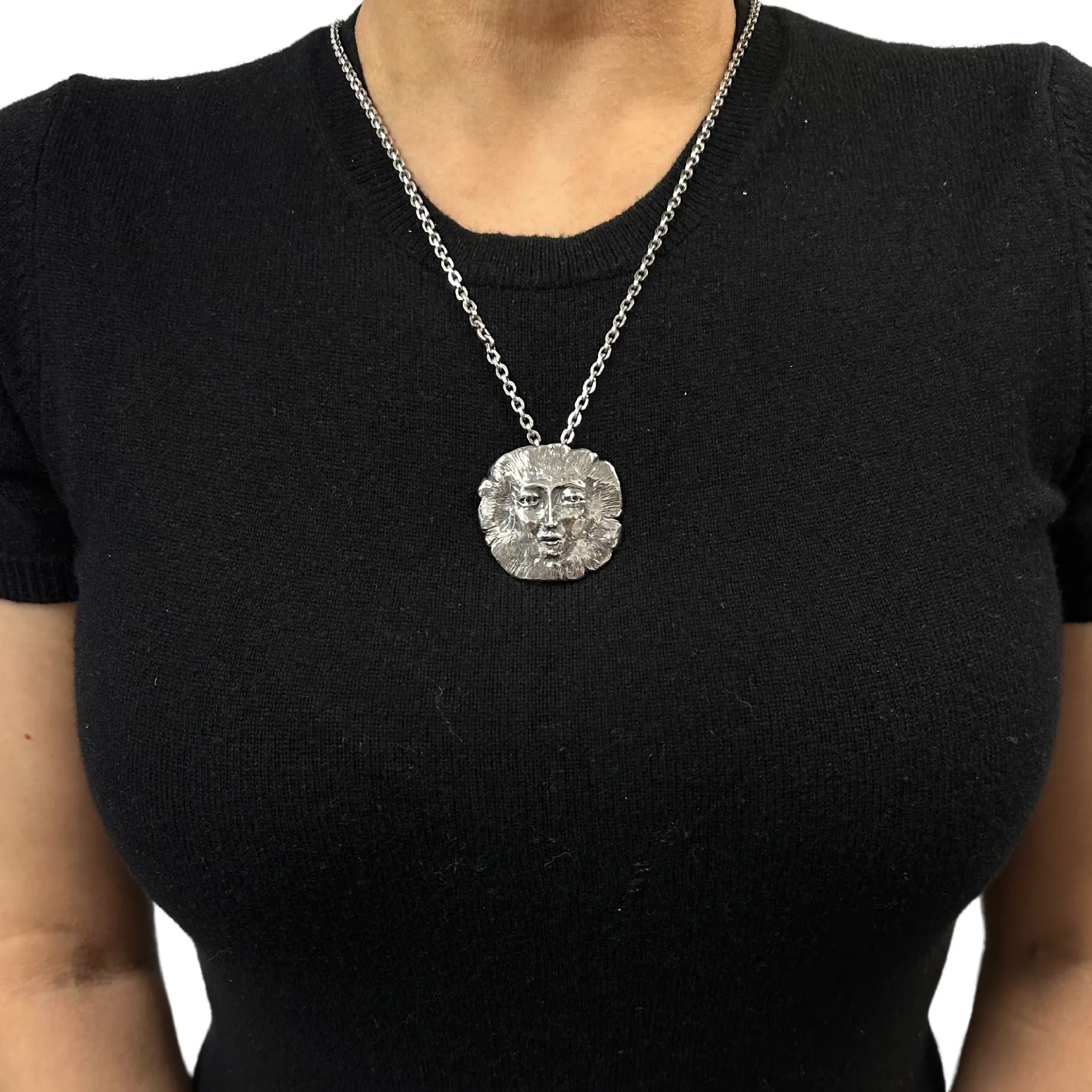 Estate Signed Walter Schluep Sterling Silver Sun Face Pendant 1979