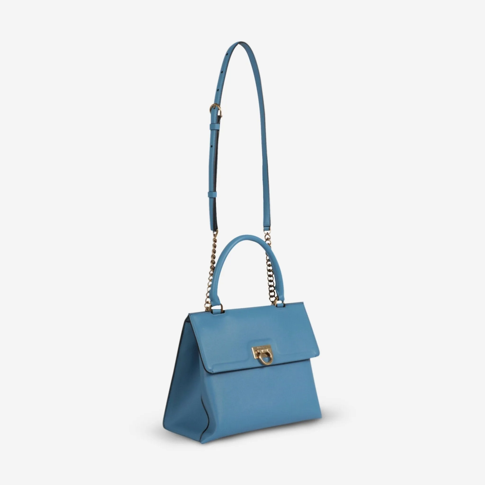 Ferragamo Trifolio Blue Leather Women's Top Handle Bag FZ-21 0892