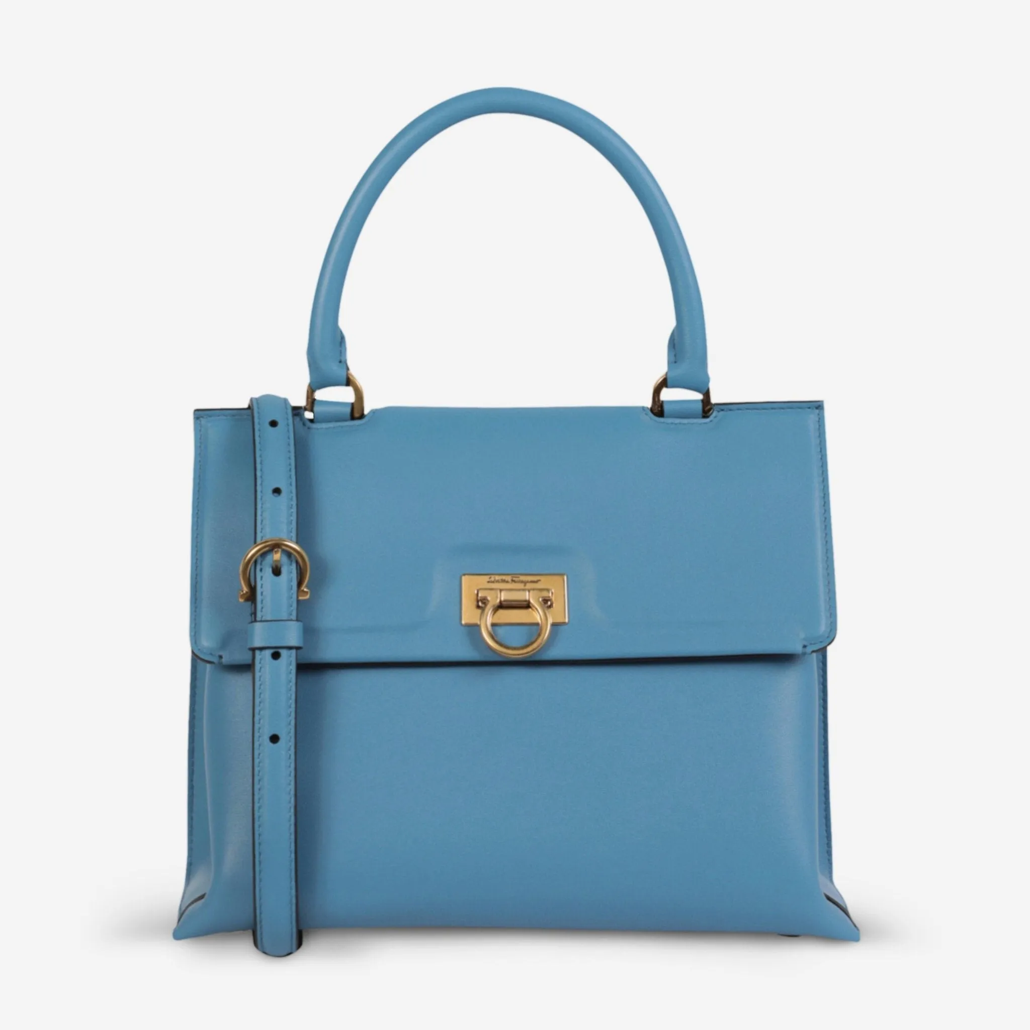 Ferragamo Trifolio Blue Leather Women's Top Handle Bag FZ-21 0892