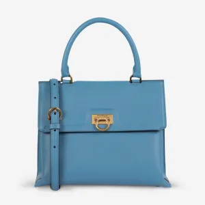 Ferragamo Trifolio Blue Leather Women's Top Handle Bag FZ-21 0892