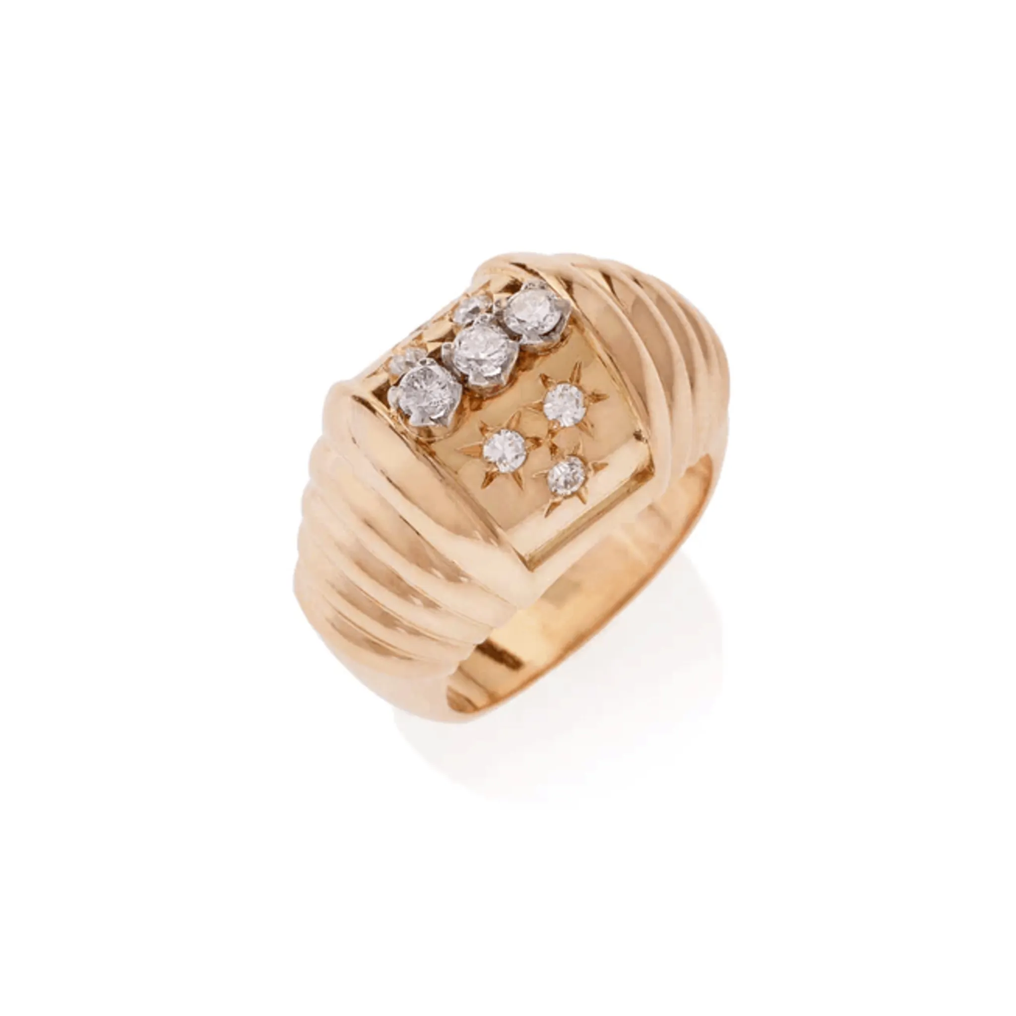 French Retro 18KT Yellow Gold Diamond Ring