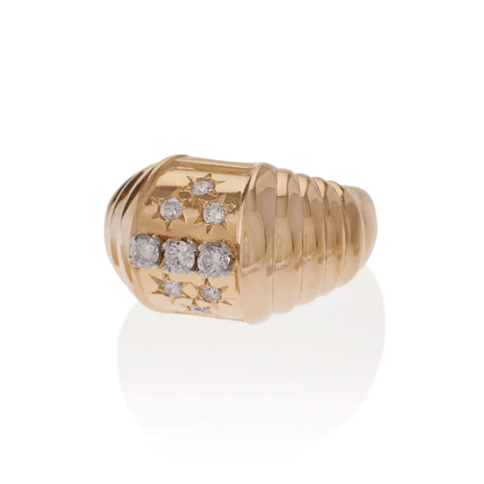 French Retro 18KT Yellow Gold Diamond Ring