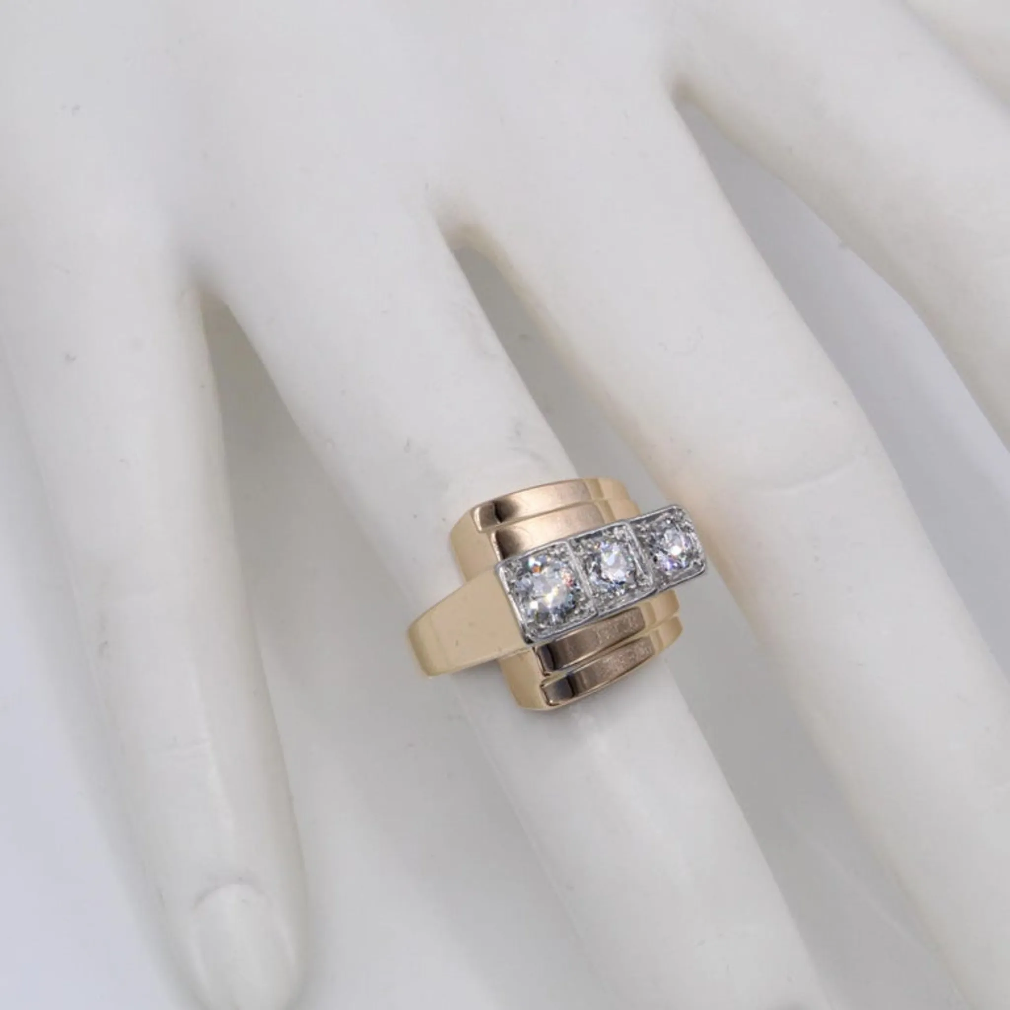 French Retro Platinum & 18KT Rose Gold Diamond Ring