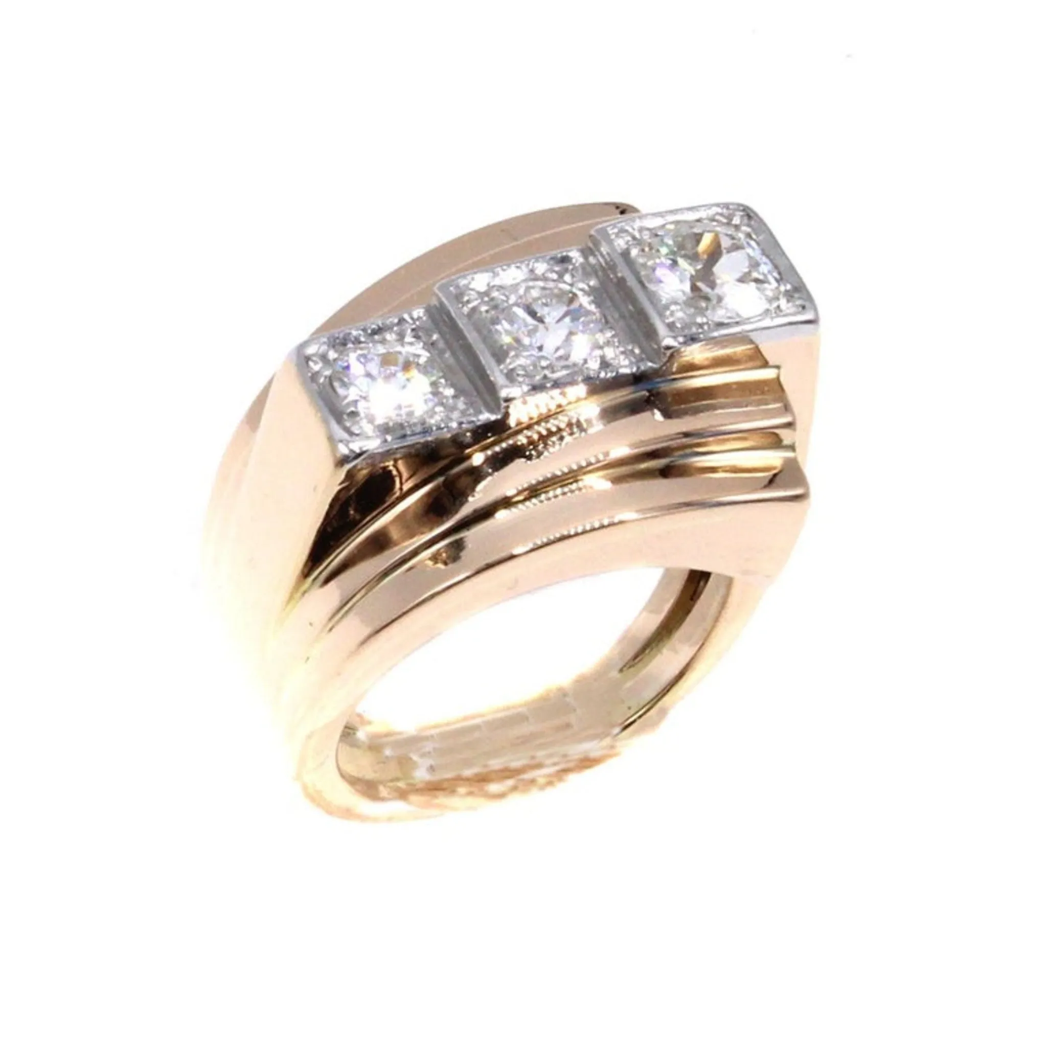 French Retro Platinum & 18KT Rose Gold Diamond Ring