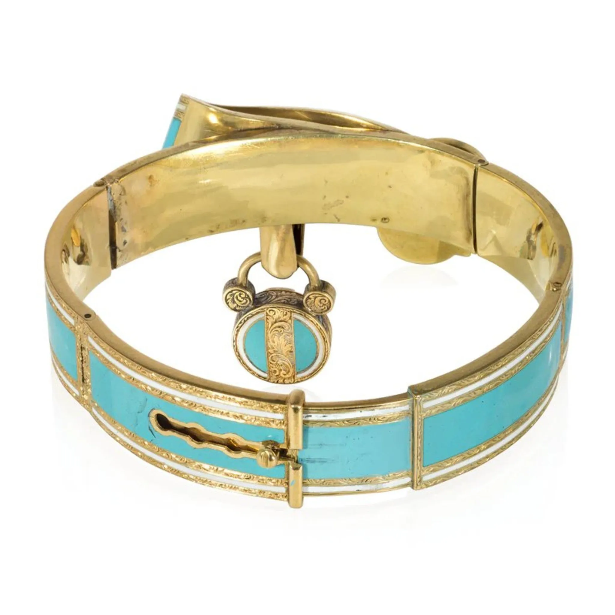 French Victorian 18KT Yellow Gold Ruby, Diamond & Enamel Bracelet