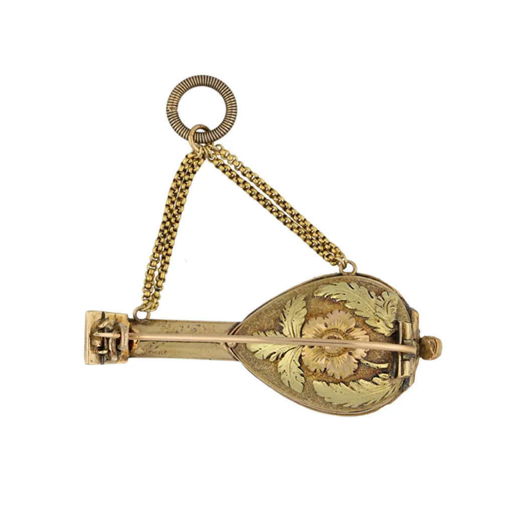 Georgian 18KT Yellow Gold Ruby & Emerald Mandolin Locket Brooch / Pendant