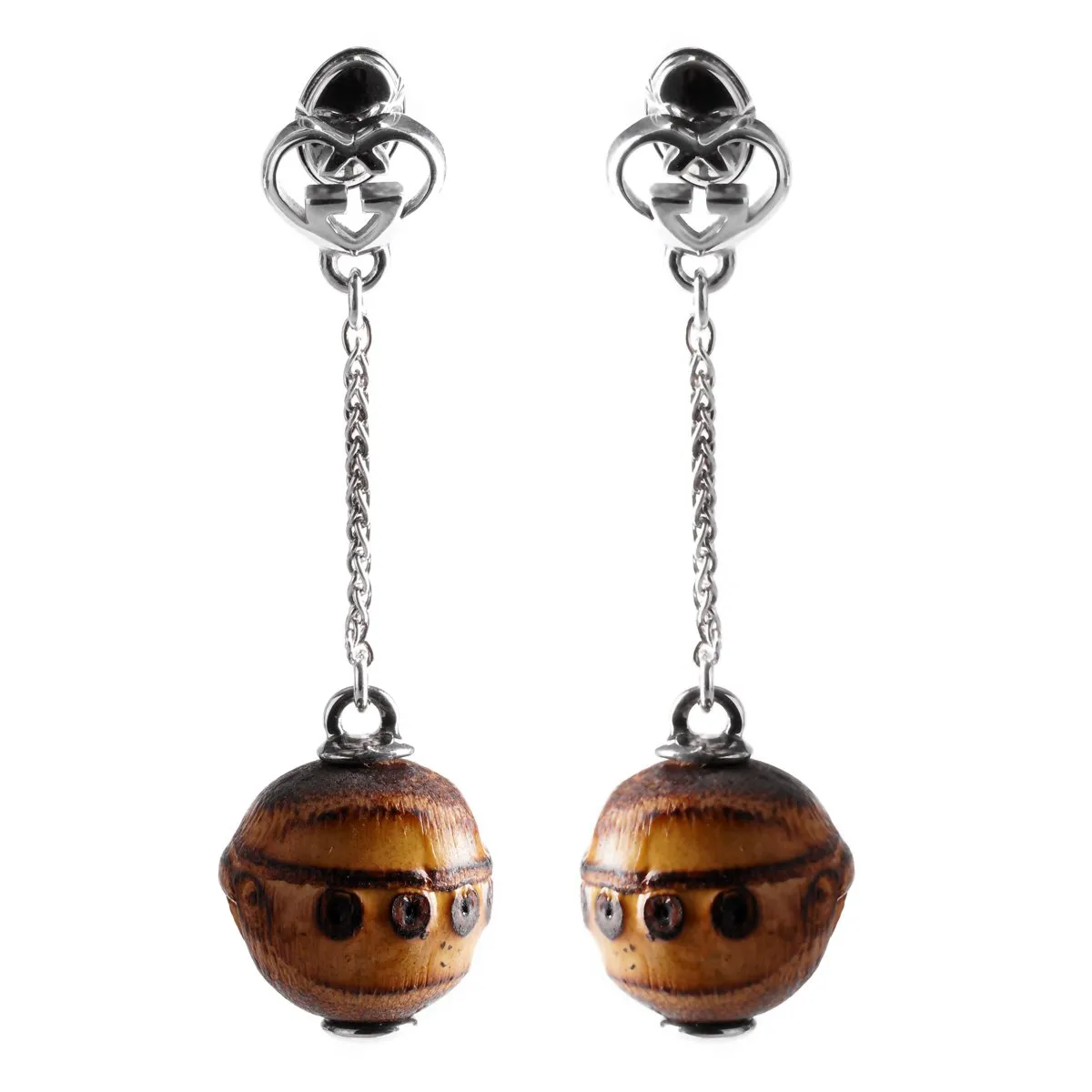 Gucci Bamboo Double G Silver Drop Earrings