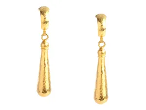 Gurhan Hammered 24K Yellow Gold Splash Long Drop Pierced Earrings