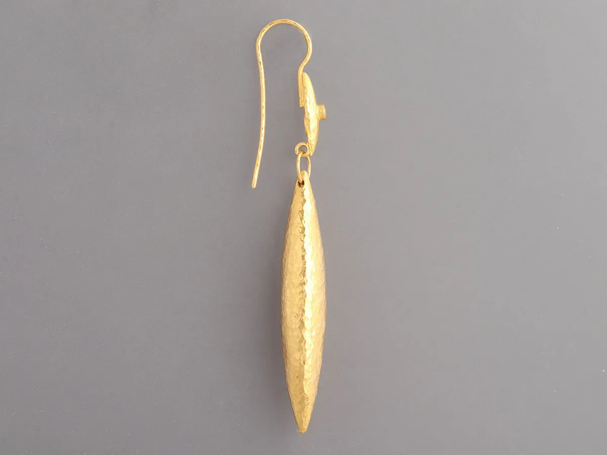 Gurhan Long 24K Yellow Gold Diamond Wheat Drop Pierced Earrings