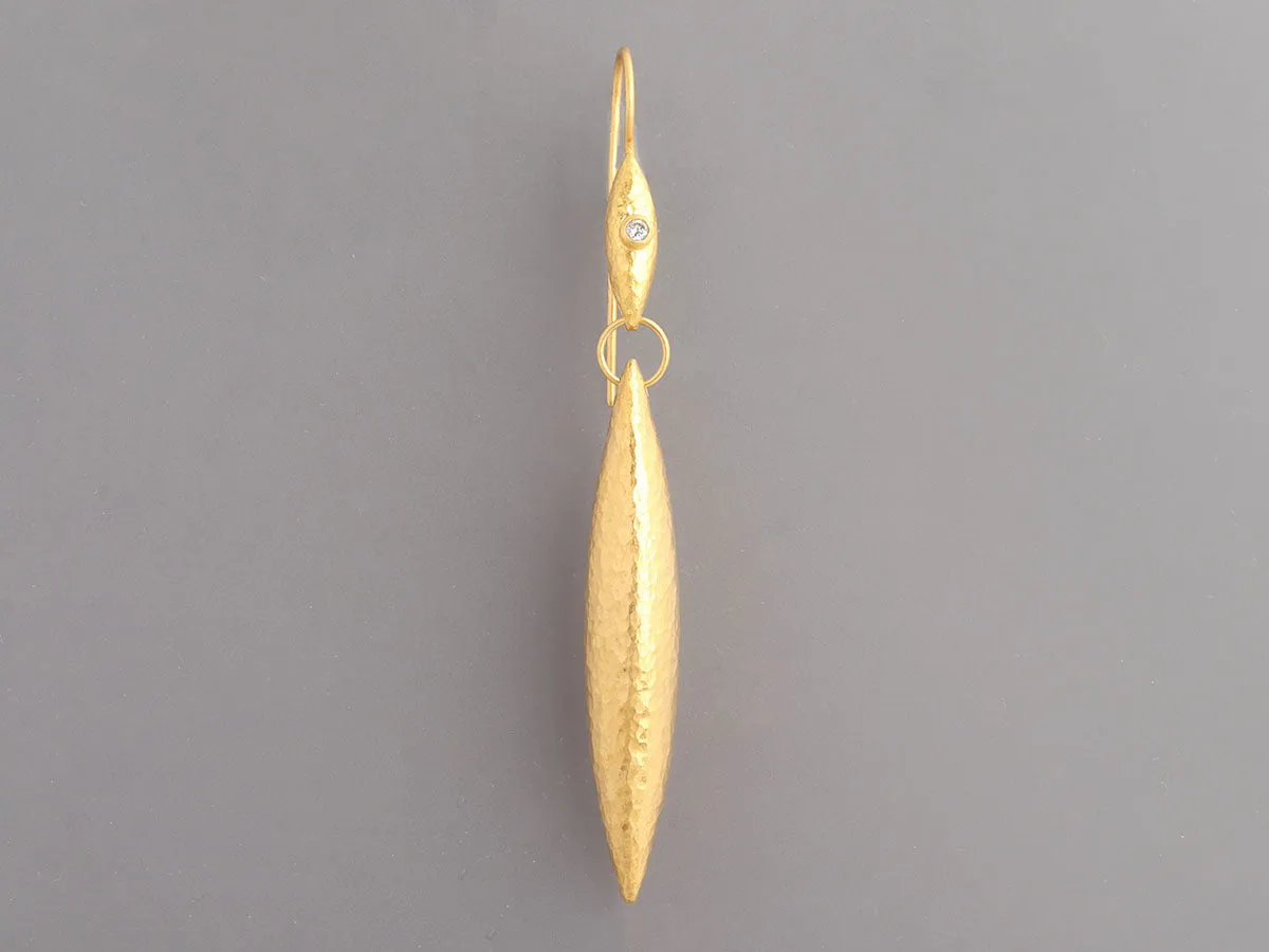 Gurhan Long 24K Yellow Gold Diamond Wheat Drop Pierced Earrings