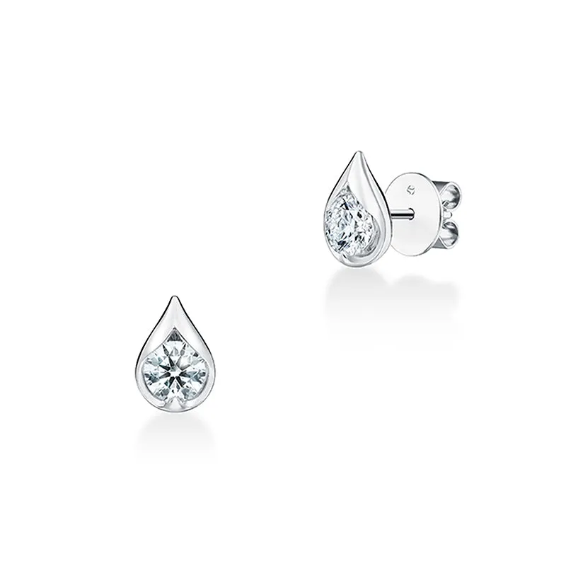 HEARTS ON FIRE 'LU' 18CT WHITE GOLD DIAMOND DROPLET STUD EARRINGS