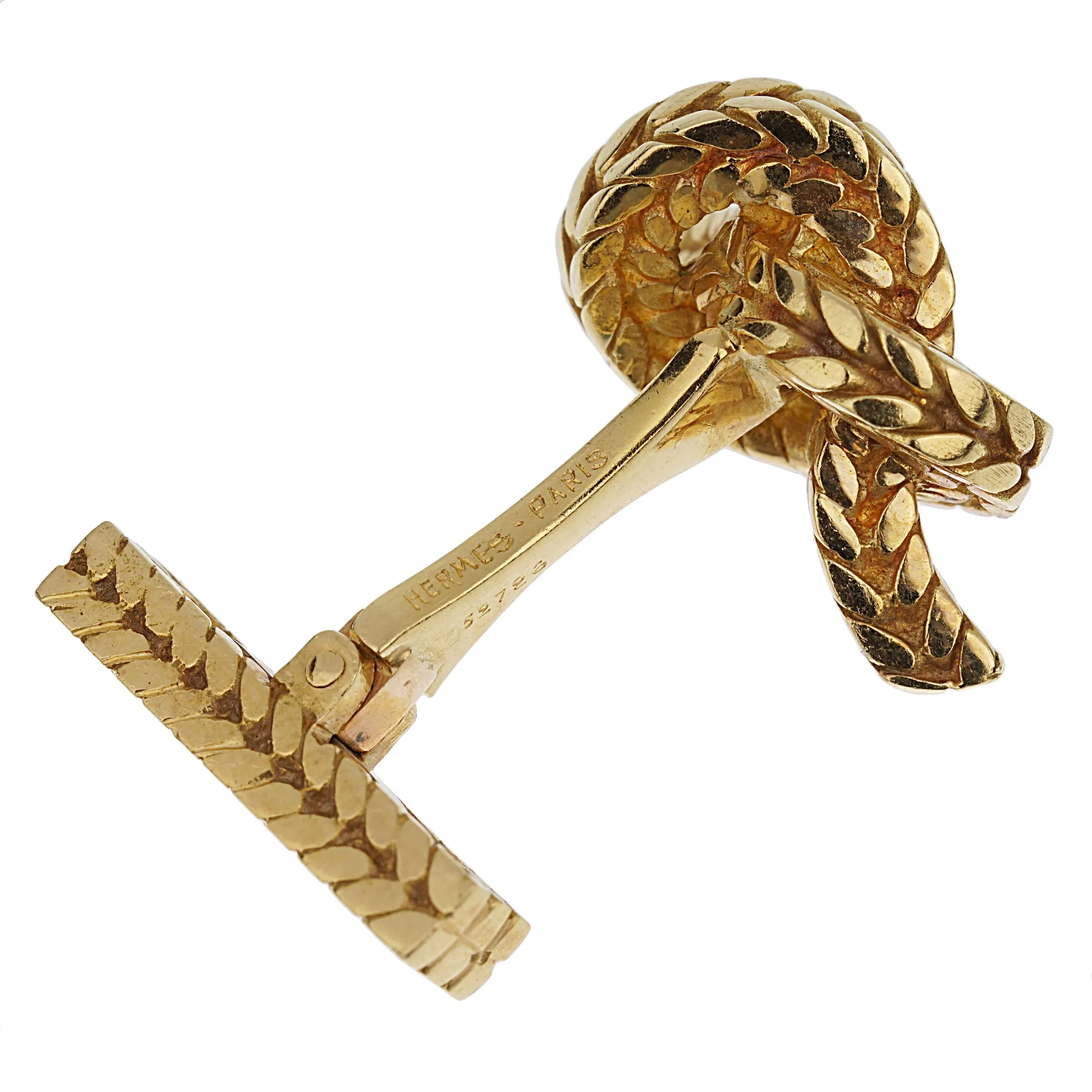 Hermes Georges Lenfant Braided Knot Yellow Gold Cufflinks