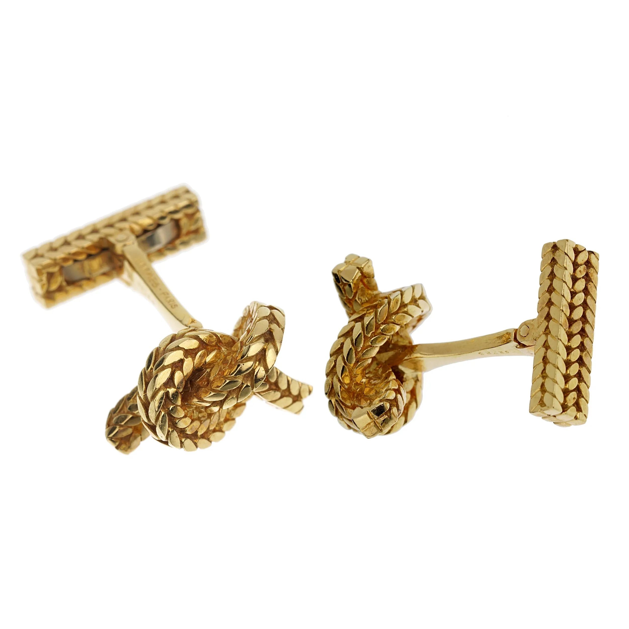 Hermes Georges Lenfant Braided Knot Yellow Gold Cufflinks