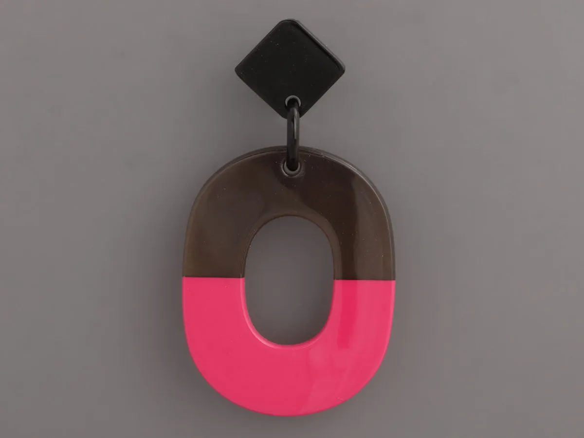 Herms Buffalo Horn and Pink Lacquered Wood Isthme Pierced Drop Earrings