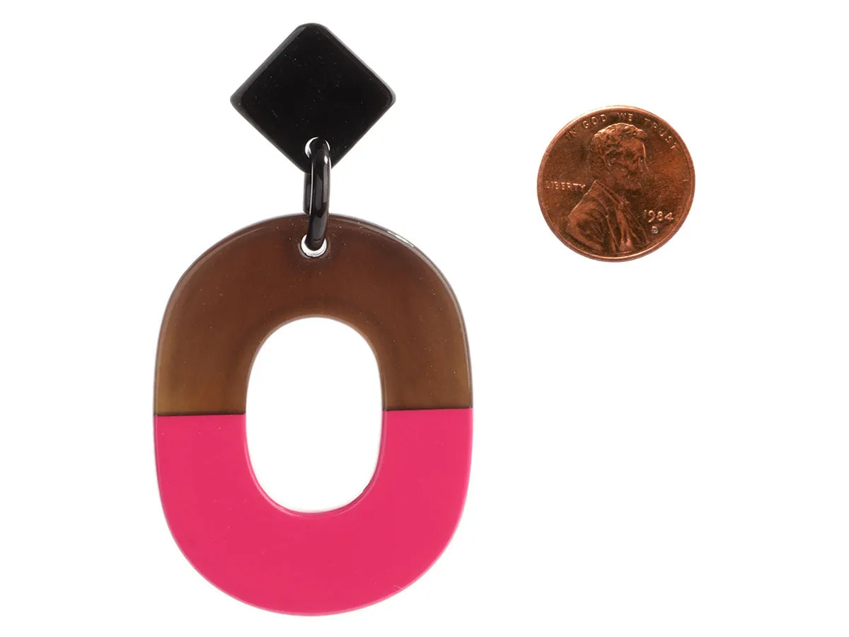 Herms Buffalo Horn and Pink Lacquered Wood Isthme Pierced Drop Earrings