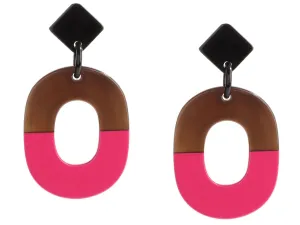 Herms Buffalo Horn and Pink Lacquered Wood Isthme Pierced Drop Earrings