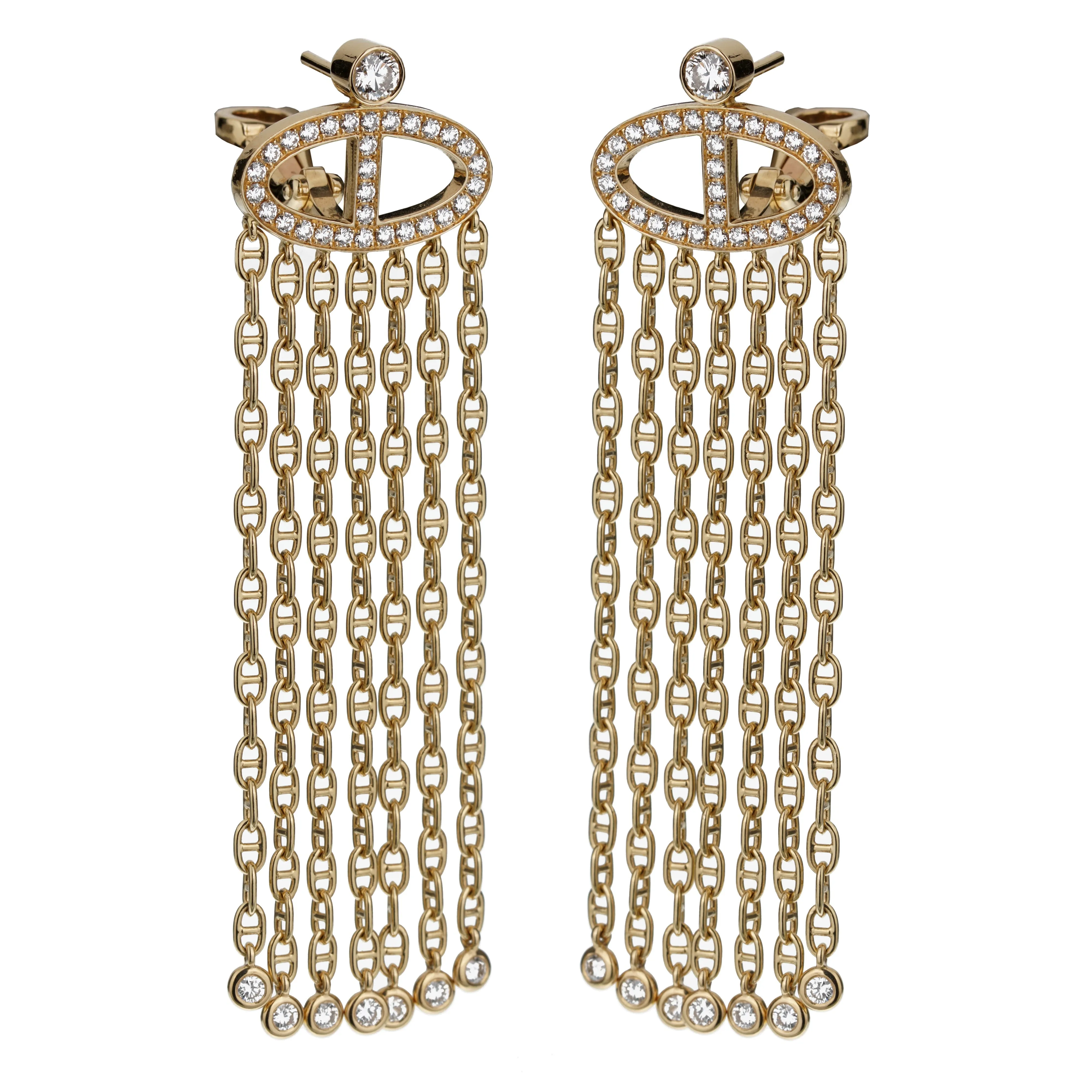 Herms Limited Edition Chaine d'Ancre Yellow Gold Diamond Drop Earrings