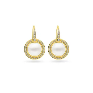 KAILIS 'DIVINE' 18CT YELLOW GOLD DIAMOND AND PEARL HOOK EARRINGS