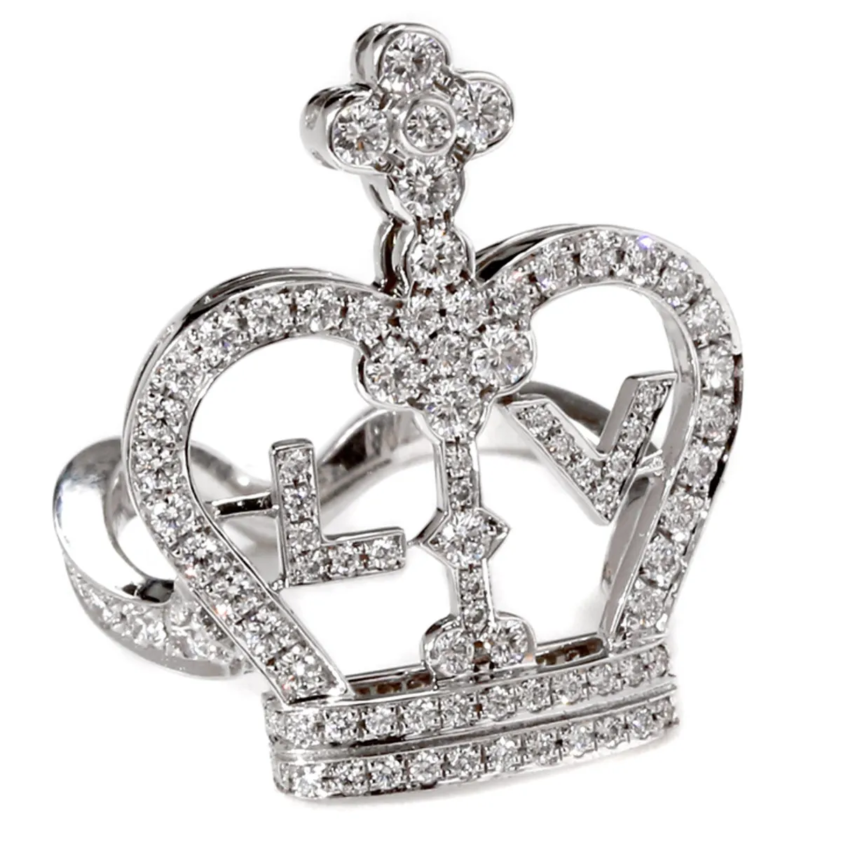 Louis Vuitton Diamond Crown 18k White Gold Cocktail Ring