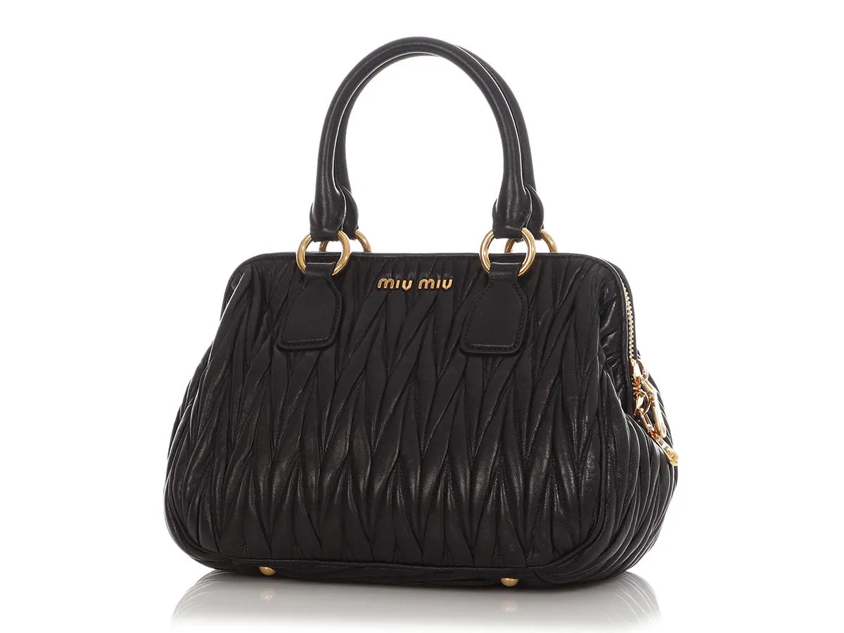 Miu Miu Black Matelass Frame Bauletto Satchel