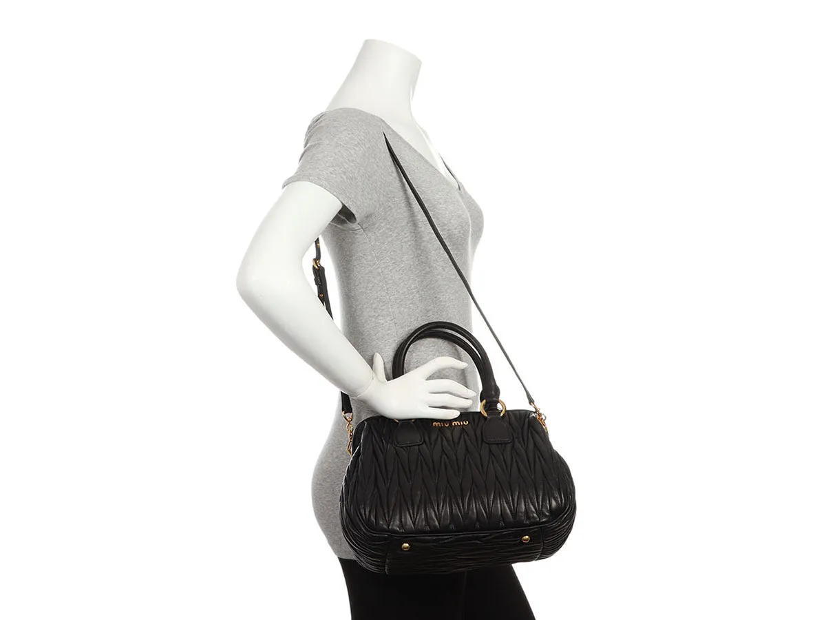 Miu Miu Black Matelass Frame Bauletto Satchel