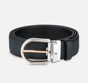 Montblanc- Horseshoe buckle blue 35 mm leather belt MB129438