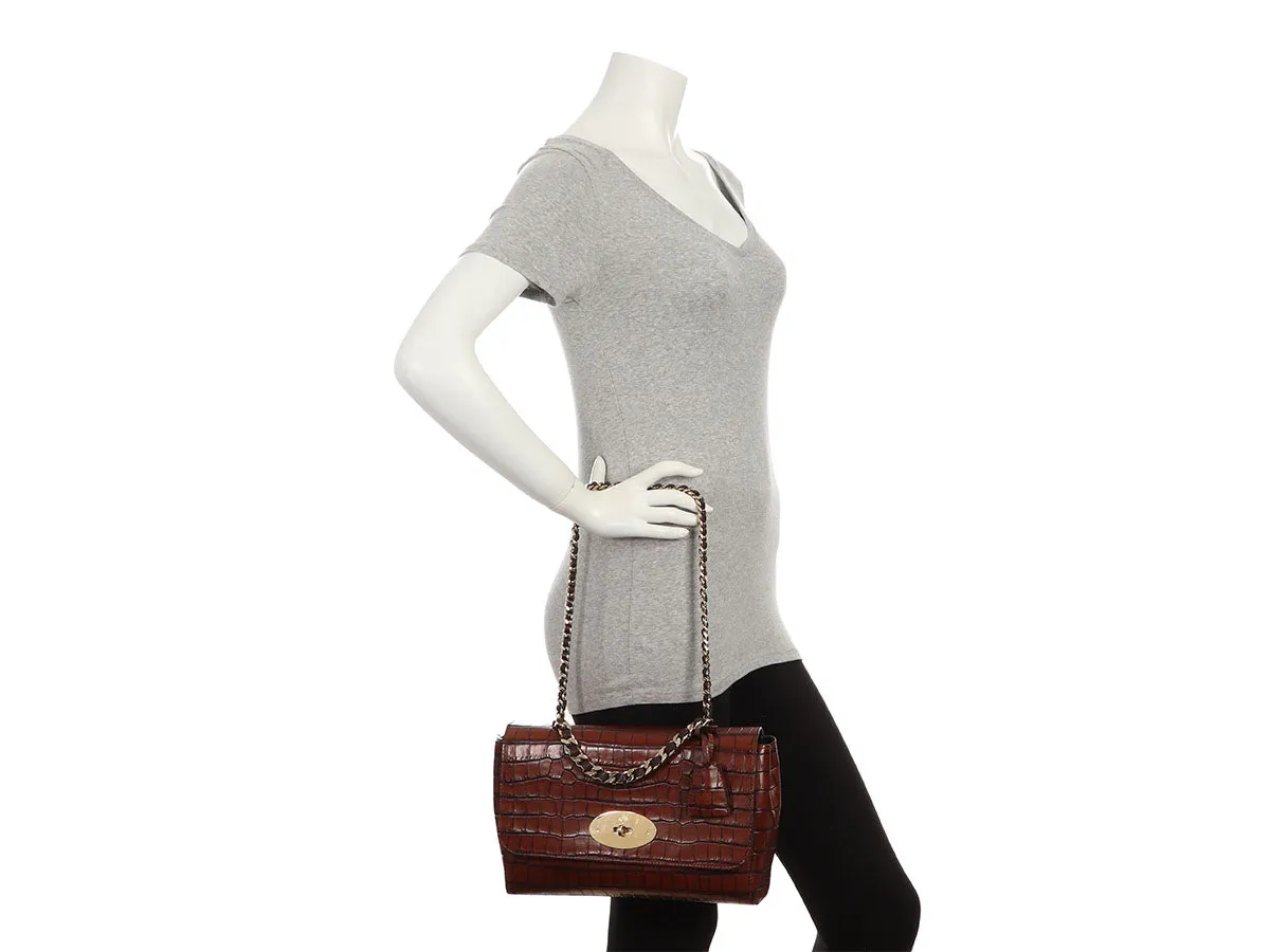 Mulberry Medium Cognac Croc-Embossed Lily