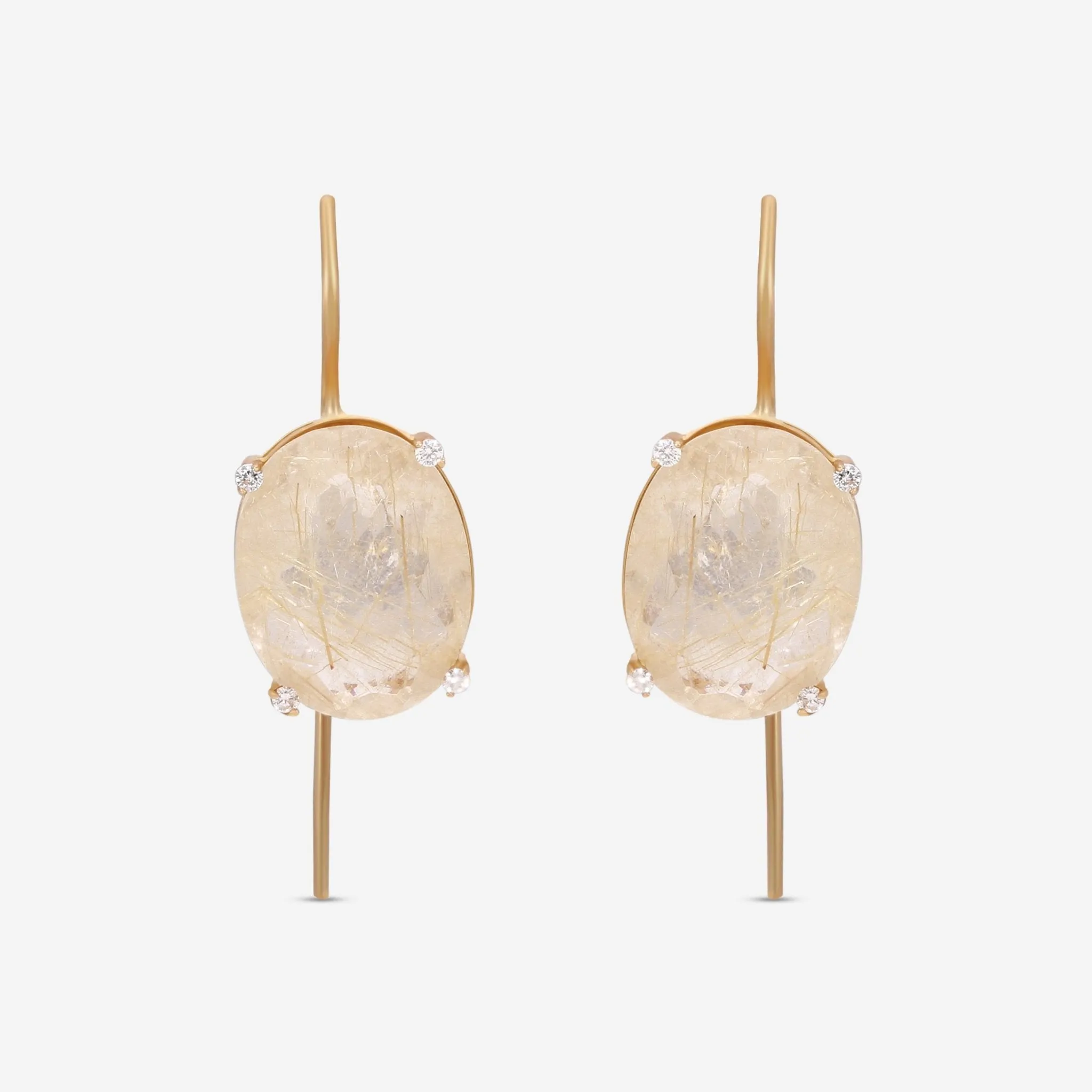 Nanis Ipanema 18K Yellow Gold Diamond & Rutile Quartz Drop Earrings OS7-576