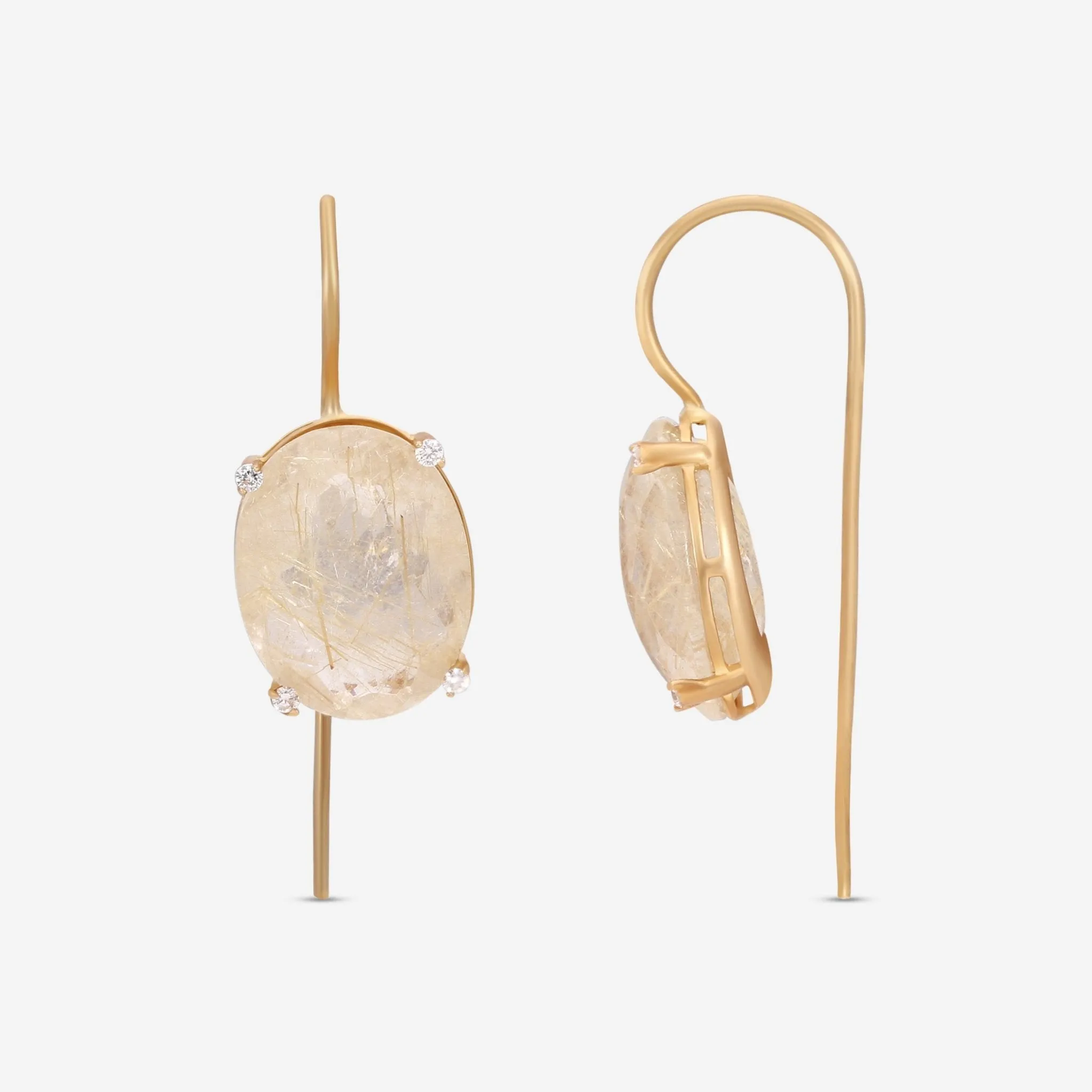 Nanis Ipanema 18K Yellow Gold Diamond & Rutile Quartz Drop Earrings OS7-576