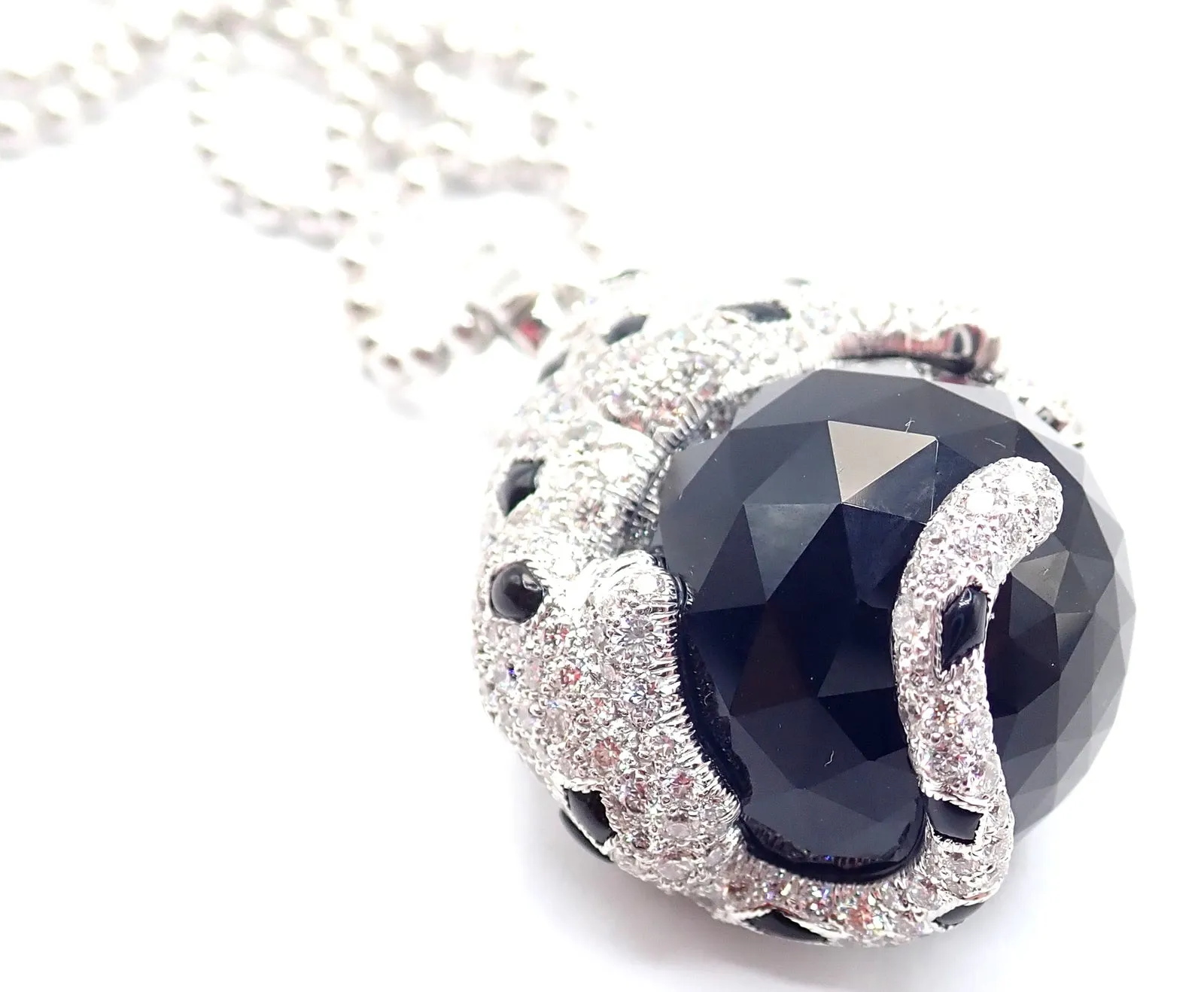 Panthere de Cartier Panther 18k Gold Diamond Emerald Onyx Pendant Necklace Paper