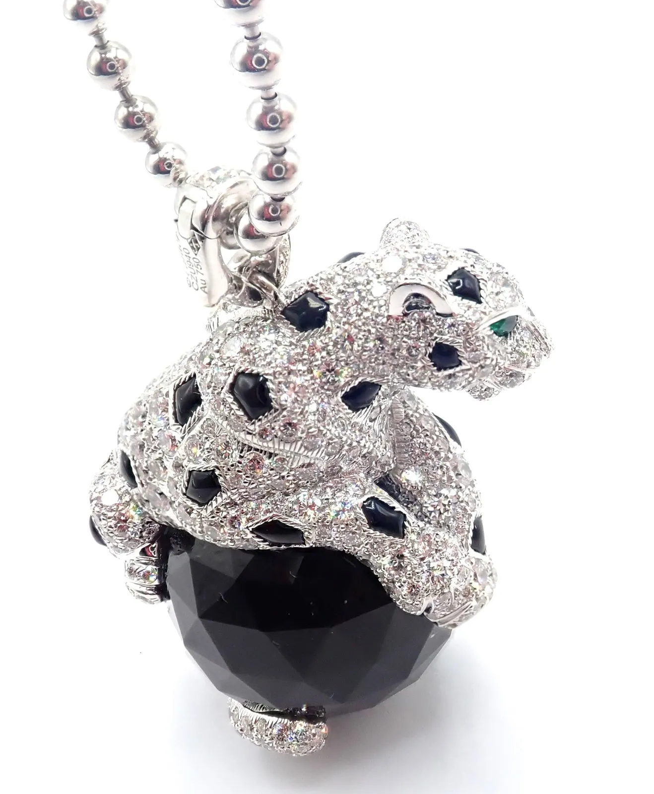 Panthere de Cartier Panther 18k Gold Diamond Emerald Onyx Pendant Necklace Paper