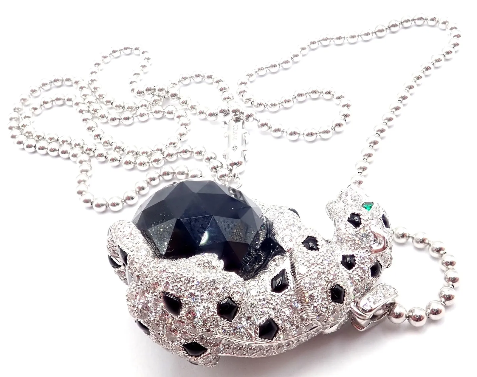 Panthere de Cartier Panther 18k Gold Diamond Emerald Onyx Pendant Necklace Paper